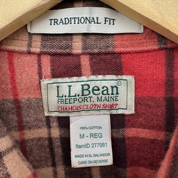 LL Bean Chamois Cloth Flannel Shirt Mens Red Plaid Long Sleeve Heavyweight Sz M - Picture 4 of 10